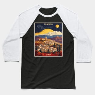 Granada Spain Starry Night Travel Tourism Retro Vintage Art Baseball T-Shirt